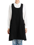 Cozy Adjustable Cross Back Aprons for Women with Pockets Cotton Linen Cooking Kitchen Baking Black (Black)