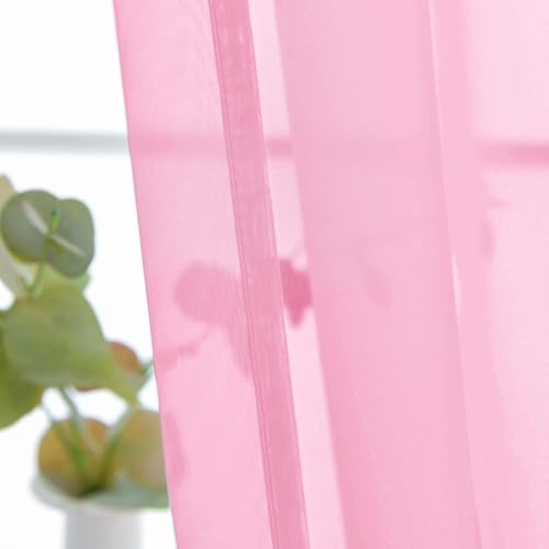 Basic Rod Pocket Sheer Voile Window Curtain Panels Pink 1 Pair 2 Panels 26 Width 30 Inch Long for Kitchen Bedroom Children Living Room Yard（Pink (Pink / 26"W x 30"L (Pack of 2))