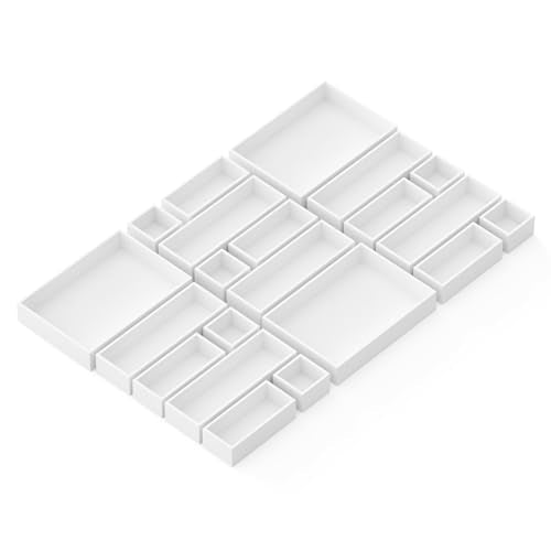 21 Piece Bamboo Drawer Organizer Storage Boxes Set (21-Piece / White)