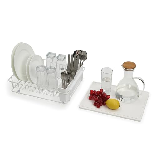304 Stainless Steel Compact Dish Drying Rack (White)