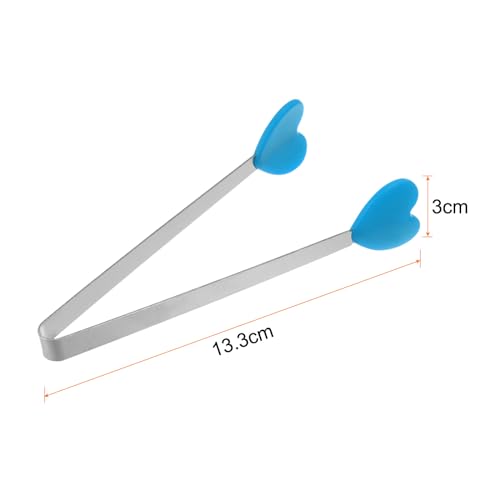 Mini Food Tongs 5.3" Heart Shape Stainless Steel with Silicon Tips Small Cooking Tongs Kitchen Food Tongs Serving Tongs for Cooking Grilling BBQ Barbecue Kitchen (Blue)