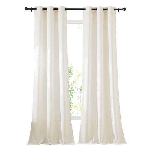 Linen Blend Living Room Curtains 84 inches Long (42"W x 84"L (Pack of 2) / Linen)