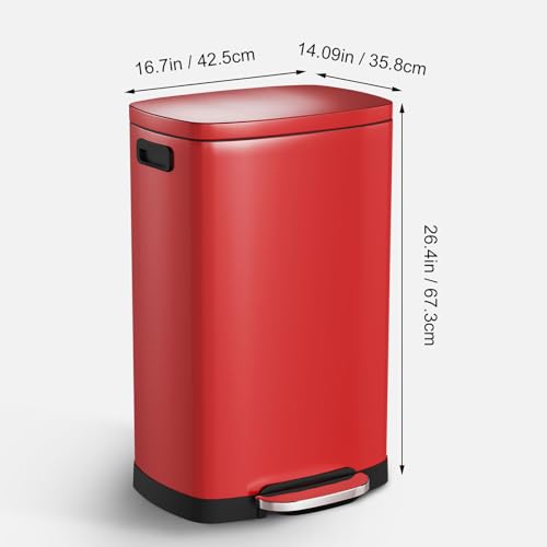 Kitchen Trash Can with Lid 13 Gal Stainless Steel Pedal Garbage Can (Scarlet Red / 13 gallons)