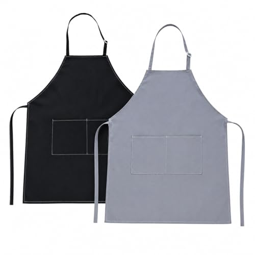 2 Pack Waterproof Kitchen Aprons with 2 Pockets