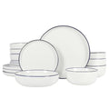 Oslo 16 Piece Porcelain Ceramic Chip & Scratch Resistant Dishes (White w/ Blue Rim (Oslo) / Service for 4 (16pcs))