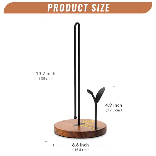 Wood Paper Towel Holder Countertop (Black (Leaf)-round Base)