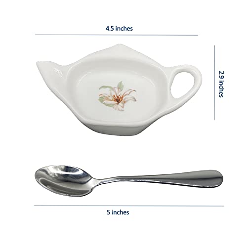 Ceramic Tea Bag Holder Dish Teapot shaped Small Spoon Rest 4.5 inches