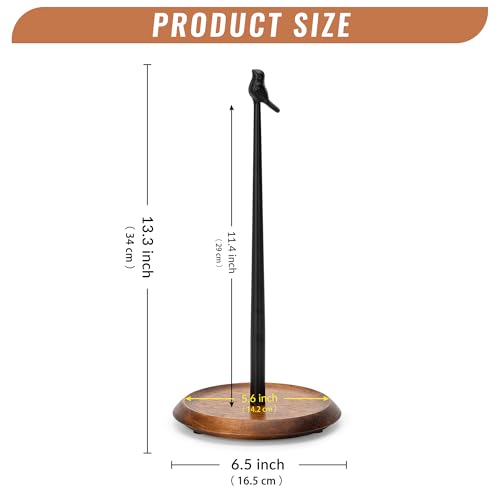 Wood Paper Towel Holder Countertop (Black (Bird)-round Base)