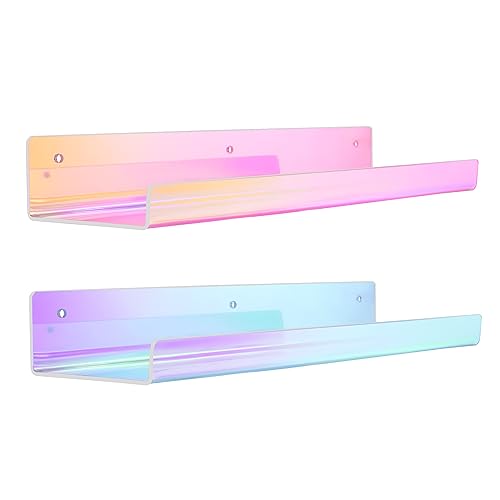 2 Pcs 15" Iridescent Acrylic Shelves for Wall Decor and Display (Iridescent)