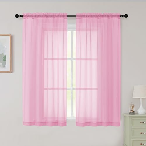 Sheer Pink Curtains for Bedroom Living Room 54 Inch Length 2 Panels Set (Pink / 42"W x 54"L (Pack of 2))