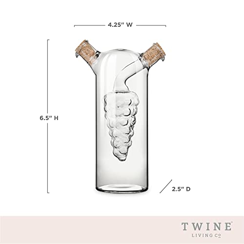 2-In-1 Oil and Vinegar Cruet Bottle with Cork Stoppers, Olive Oil and Balsamic Vinegar Dispenser, Hand Blown Glass, Pack of 1 (9 Ounces)