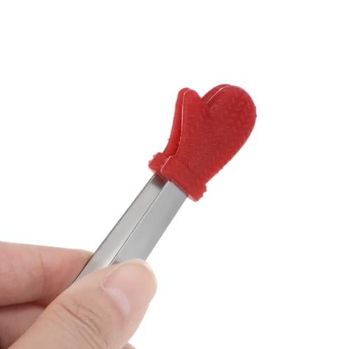 Mini Food Tongs 5.5" Gloves Shape Stainless Steel with Silicon Tips Small Cooking Tongs Kitchen Food Tongs Serving Tongs for Cooking Grilling BBQ Barbecue Kitchen (Red)