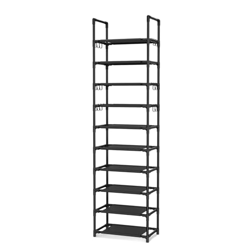10 Tiers Tall Shoe Rack Holds 20 (Black / 17" Wide - 10 Tier)