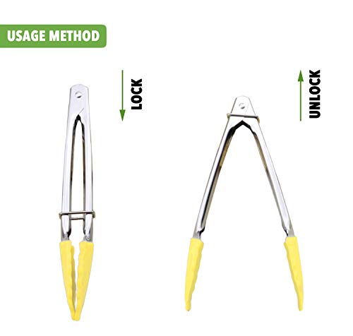 7 Inch Mini Tongs with Silicone Tips (7-inch / Yellow)