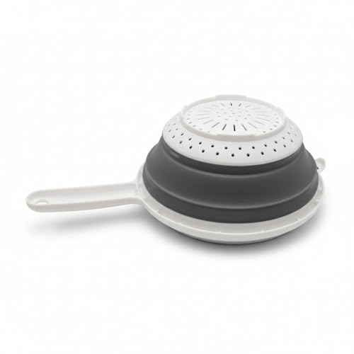 8" Round Space Saving Collapsible Silicone Kitchen Colander Food Strainer with Handle (2 Pack)