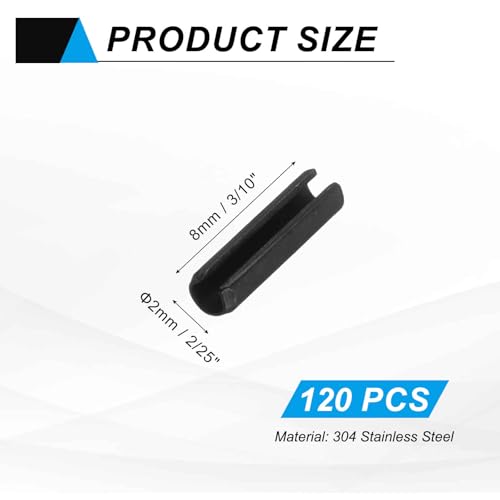 120Pcs Slotted Split Roll Pins 2 (2/25 Inch(2mm) Dia. 3/10 Inch(8mm) Length)