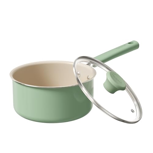 Ceramic Nonstick Saucepan with Lid (2.5 Quarts / Green)
