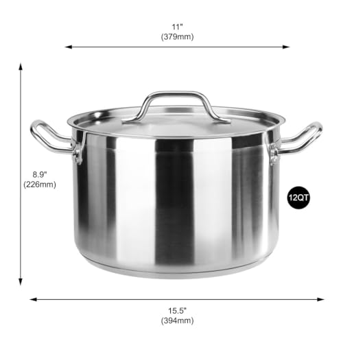 12 Qt Stainless Steel Stock Pot with Cover (12 QT)