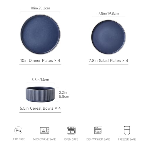 Stoneware Dinnerware Sets for 4 (Matte Blue / 4-Set(12pcs))