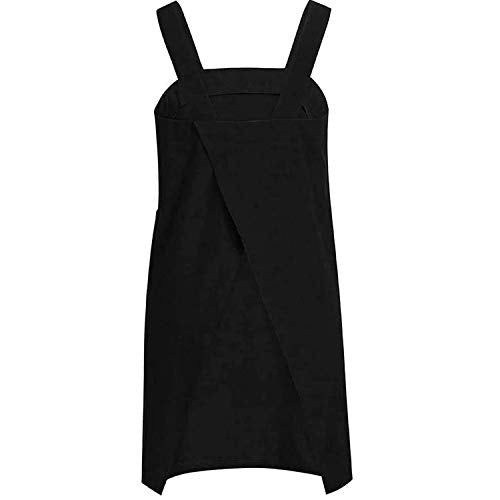 Women's Cross Back Pinafore Apron with Large Pockets Home Kitchen (3X-Large / Black)