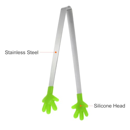 Mini Food Tongs 5.5" Pattern Shape Stainless Steel with Silicon Tips Small Cooking Tongs Kitchen Food Tongs Serving Tongs for Cooking Grilling BBQ Barbecue Kitchen (Green)