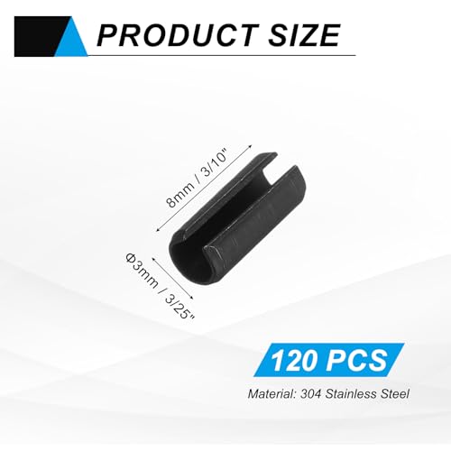 120Pcs Slotted Split Roll Pins 3 (3/25 Inch(3mm) Dia. 3/10 Inch(8mm) Length)