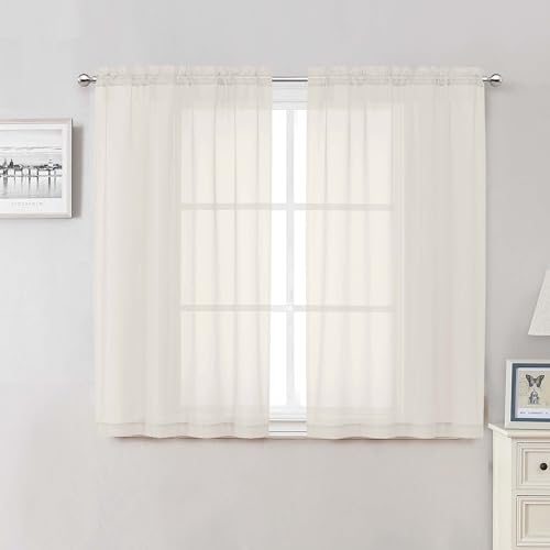 Ivory Sheer Curtains 50 Inch Length 2 Pcs (Ivory / 42"W x 50"L (Pack of 2))