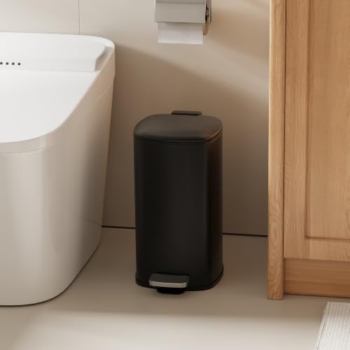 Bathroom Trash Can with Lid (Black / 2.4 gallons)