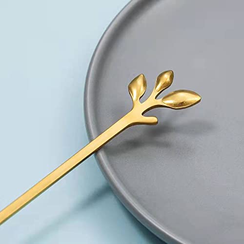 6 Pack Gold Leaf Long Handle Spoons
