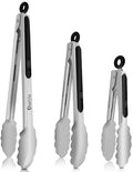Stainless Steel Cooking Tongs Set of 3 (Silver 3 Pieces / 7+9+12 inch)