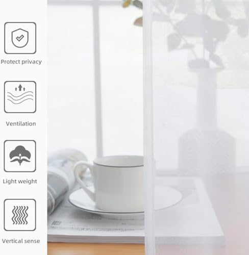 Solid Sheer Rod Pocket Curtain Voile Draperies 4 Panels White Beige Black Grey Coffee 52 Inch Width 45 Inch Long 1 Pair for Kitchen Bedroom Children Living Room Yard (White / 52"W x 45"L (Pack of 4))