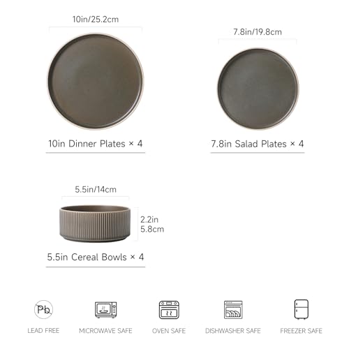 Stoneware Dinnerware Sets for 4 (Matte Green / 4-Set(12pcs))