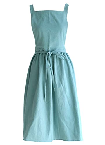 Women Girls Vintage Apron Gardening Works Cross Back Pinafore Dress (Green / One Size)
