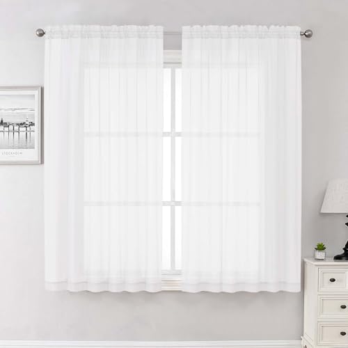 White Sheer Curtains 63 Inch Length 2 Pcs (White / 59"W x 63"L (Pack of 2))