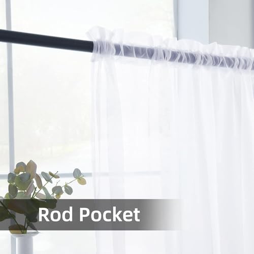 Sheer Rod Pocket Curtain Voile Draperies 2 Panels White Beige Black Grey Coffee 52 Inch Width 63 Inch Long 1 Pair for Kitchen Bedroom Children Living Room Yard (Optical White / 52"W x 63"L (Pack of 2))
