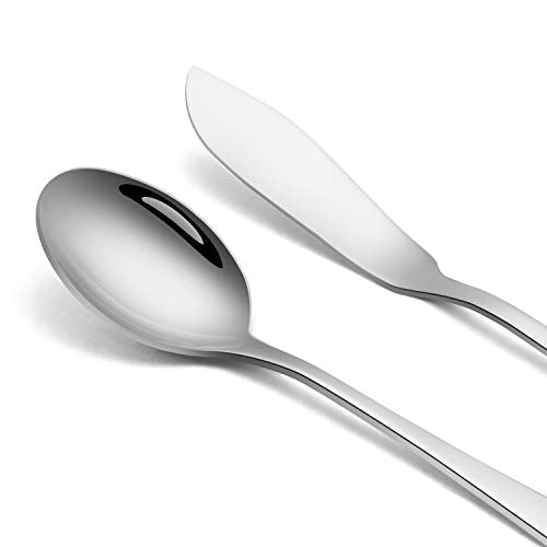 5-Piece 18/0 Stainless Steel Serving Set,Large Hostess Set with Round Edge,Mirror Finished,Dishwasher Safe -Spoons, Forks,Butter Knife& Slotted Spoon(Serving set, Silver) (Silver / 5-Piece)