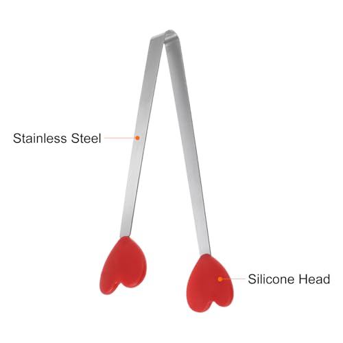Mini Food Tongs 5.3" Heart Shape Stainless Steel with Silicon Tips Small Cooking Tongs Kitchen Food Tongs Serving Tongs for Cooking Grilling BBQ Barbecue Kitchen (Red)