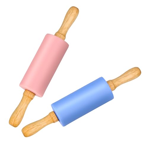 Mini Silicone Rolling Pin for Kids (2 PACK / Blue-Pink)