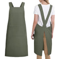 Japanese Style Apron with Pockets Linen Cotton Cross Back for Women Men Chef Kitchen Cooking Baking Pinafore Green 1 pack (01-green)