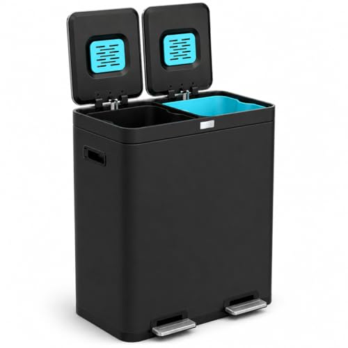 16 Gallon Kitchen Trash Can with Dual Compartments (Black / 16 Gallon)
