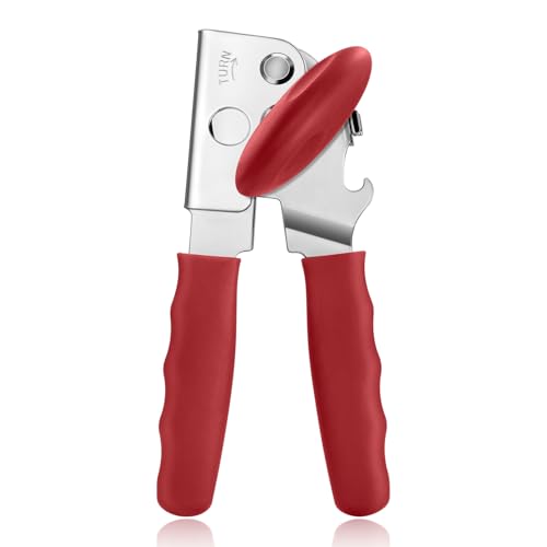 Heavy Duty Hand Can Opener with Comfortable Grip for Seniors (Red)