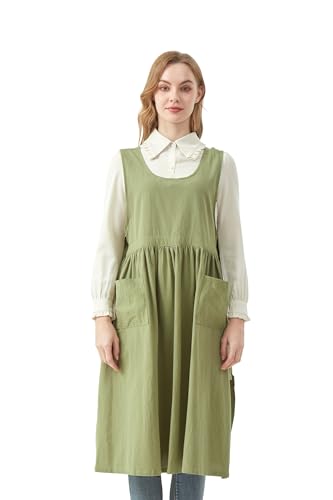 Cotton Apron Women Split Plus Size Bib with Pockets for Cooking (Green)