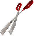 Steak Grill Tongs for Kitchen & Outdoor Cooking (13 Inch / Red)