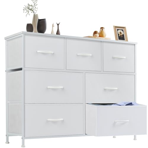 7 Drawer Dresser Storage Organizer with Fabric Bins (White / 39.4"D x 11.8"W x 30.6"H (7 Drawers))