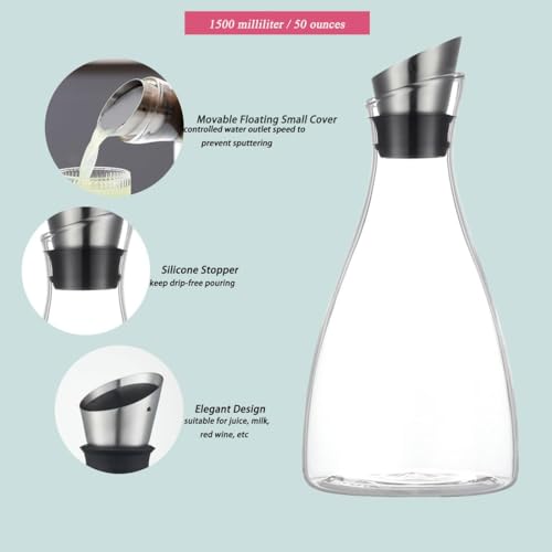 50 Oz Borosilicate Glass carafe with Lid 1.5 Liter Glass Pitcher (50 Ounces)