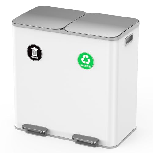 Dual Trash and Recycling Bins for Kitchen (White / 2 x 11 Gallon)