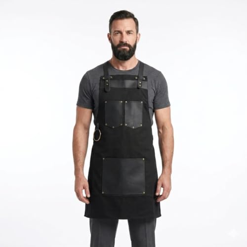 Full Grain Leather & Canvas Apron (Black)