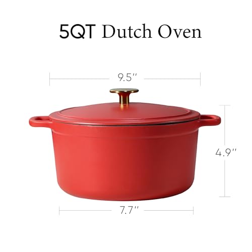 5QT Enameled Cast Iron Dutch Oven Pot with Lid (Red / 5 quart)
