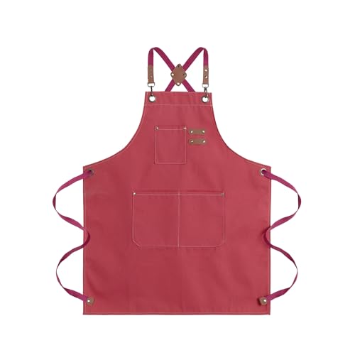 Chef Aprons for Men Canvas Apron with Large Pockets and Adjustable Neck Strap for Cooking (Hot Pink)