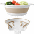 2-in-1 Large Collapsible Colander with Self-draining Base Set - Plastic Side Drain Food strainer for Edge of Kitchen Sink (Beige) (1 Pack / Beige)
